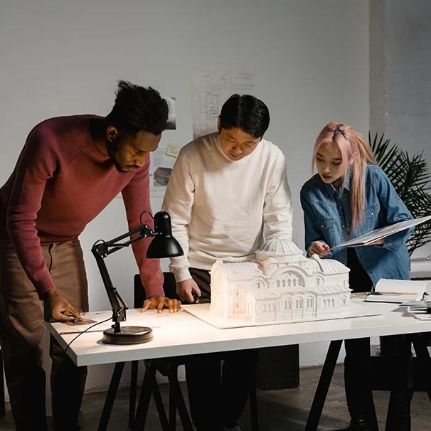 working at a table