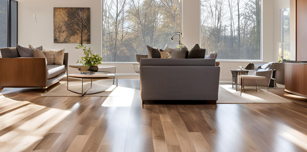Newly built hardwood flooring showcasing rich tones and smooth finish