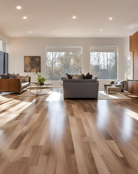 Newly built hardwood flooring showcasing rich tones and smooth finish