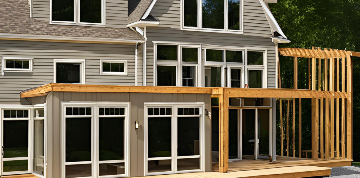 Newly built home addition with large windows and a modern design